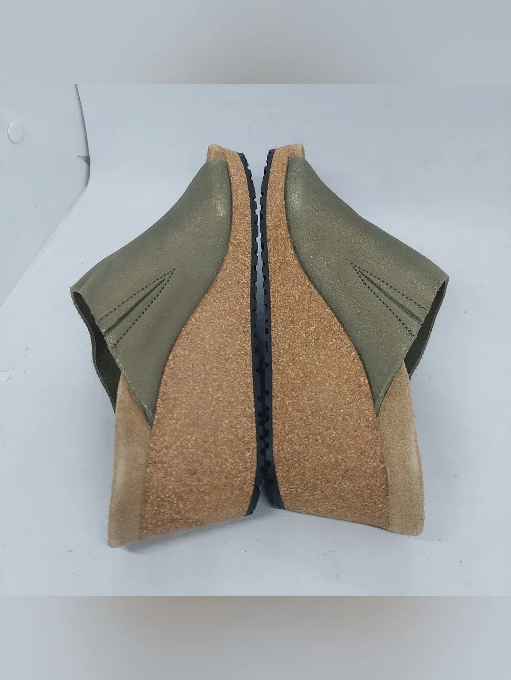 Papillio by Birkenstock Namica Suede Wedge Olive Green Metallic Womens Size 6